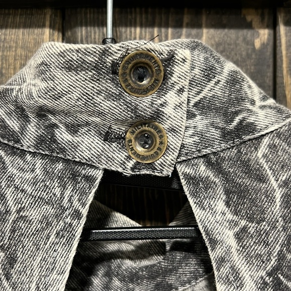 Rampage Dresses 7 Grey Marbled Denim Cap Sleeve Open Back Shoulder Pads Vtg - Picture 6 of 10